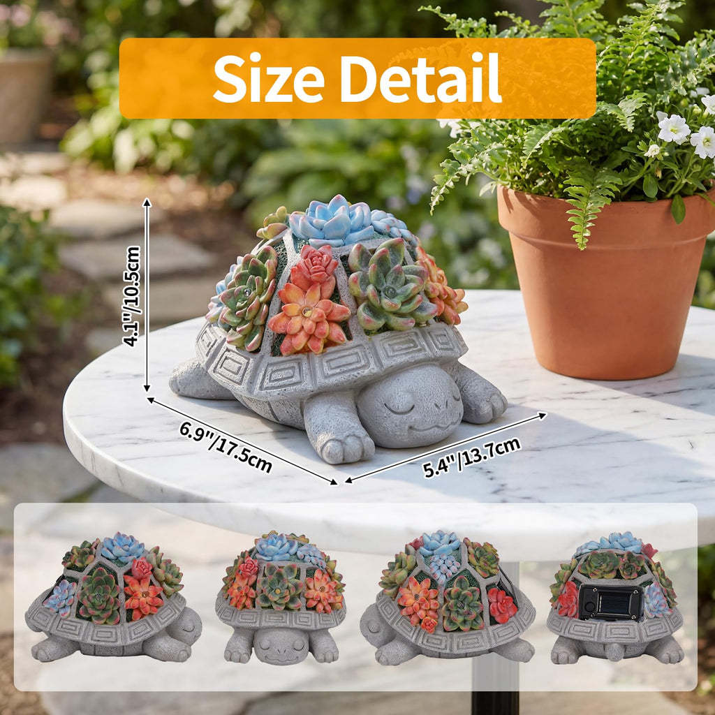 Snclriao Solar Turtle Garden Outdoor Decor with Succulent & 7 LED Lights – Outside Tortoise Statue Decor for Yard Patio Balcony & Backyard - Home House Decoration Art - Gift for Men Dad Women Mom