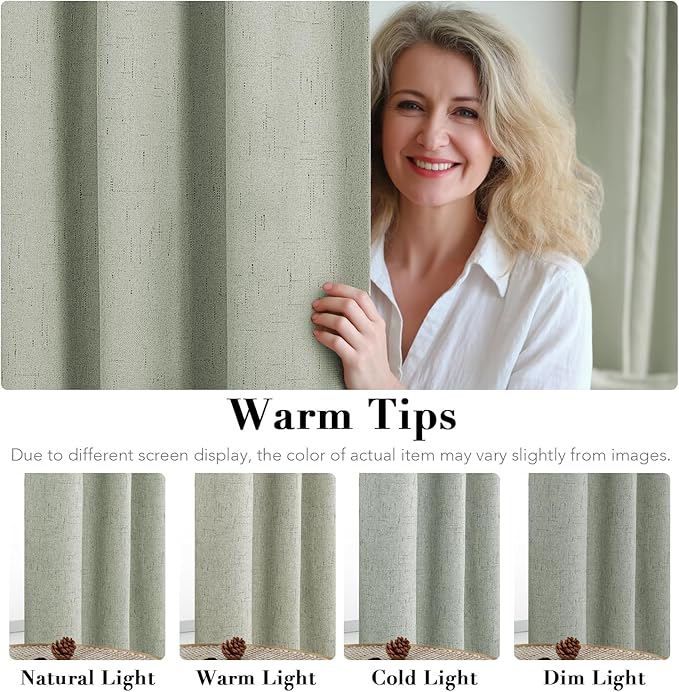 H.VERSAILTEX Linen Blackout Curtains 96 Inches Long 100% Absolutely Blackout Thermal Insulated Textured Linen Look Curtain Draperies Anti-Rust Grommet, Energy Saving with White Liner, 2 Panels, Sage