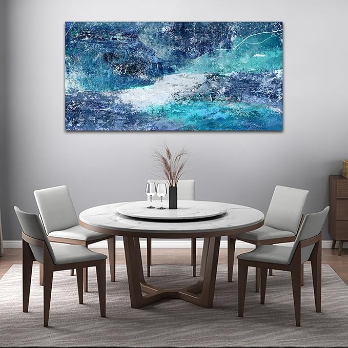 NINEASO Blue Abstract Canvas Wall Art - Turbulent Abstract Ocean Picture Blue Green Teal Wall Decor Roaring Waves Canvas Painting Abstract Prints Artwork for Living Room Bedroom Decoration 29" x 58"