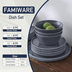 Famiware Plates and Bowls Sets, Annecy Stoneware Dinnerware Sets for 8, 24 Pieces Dish Set, Plate with Lip Edge, Reactive Glaze Tableware - Microwave & Dishwasher Safe, Misty-Blue