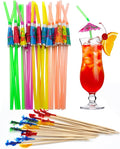 BLUE TOP Cocktail Picks&Umbrella Drink Straws Set-400pcs 4Inch Frill Picks+50pcs 9.5 Inch Drink Straw Umbrella,Cocktail Toothpicks & Straws for Fruit,Appetizers,Club Sandwiches,Drinks.