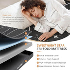 Sweetnight Tri-fold Mattress - 4 Inch Dual-Layer Foam Folding Mattress | Removable & Washable 500G Superfine Fiber Cover | Suitable for Camping, RV & Home Use （Single）
