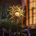 Solar Lights Outdoor Garden Decor Solar Powered Sun Lantern for Yard, Patio,Lawn or Pathway Sun Decorations Crackle Glass Globe Stake Metal Lights Waterproof Warm LED Garden Pathway