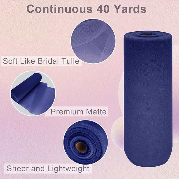 Navy Blue Tulle Fabric Roll Spool Bolt (54 Inch by 40 Yards) Large Tulle Wedding Party Decoration, Tutu Skirt, Table Runner, Gift Wrapping, Bridal Shower, Soft & Drape (Navy Blue)