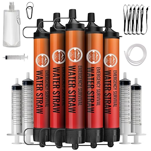 Straw Water Filter 5 Pack – Outdoor Camping & Hiking Survival Gear Kit for Family Use, Ultra-Light Personal Filter Straws for Backpacking, Travel, Bug-Out Bags and Emergency Preparedness