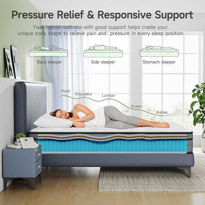 Yaak Twin Mattress 10 Inch, Hybrid Single Mattress in a Box, Individual Pocket Spring Twin Bed Mattress with Breathable Memory Foam, Pressure Relief, Medium Firm Twin Size Mattress 75"x39"x10"