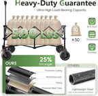 46" L Collapsible Foldable Extended Wagon, 500LB Weight Capacity with 280L Heavy Duty Folding Cart,Utility Wagon with All-Terrain Beach Wheel & Drink Holders,Gray