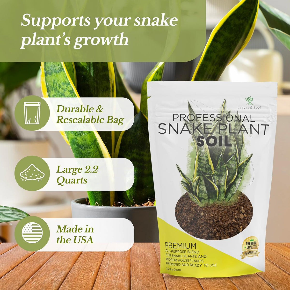 Professional Snake Plant Soil | Large 2.2 Quarts Ready to Use for Snake Plants | Peat Moss, Coco Coir, Perlite, Dolomite | Made in USA