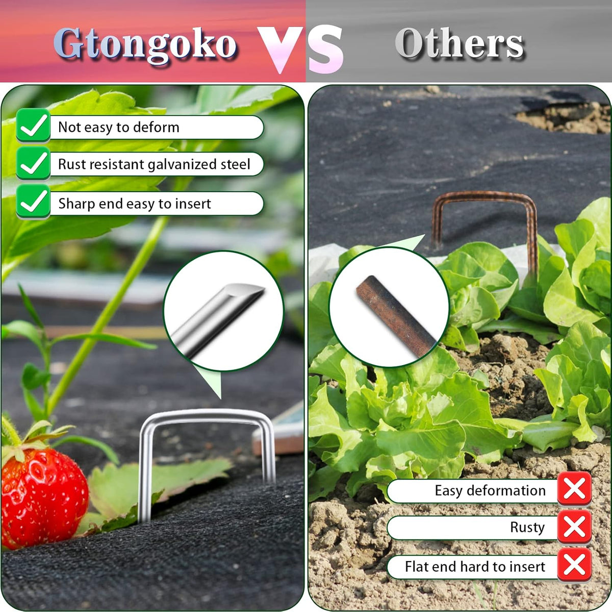 Gtongoko 50 Pack 4 Inch Galvanized Landscape Staples Garden Stakes Plant Cover Stakes 11 Gauge Lawn Staples Fence Stakes Ground Stake for Landscaping Securing Weed Barrier Fabric
