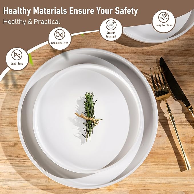 GBHOME Ceramic Dinnerware Sets for 4, Stoneware Plates and Bowls Sets, Chip and Scratch Resistant Dishes, Dishwasher & Microwave& Oven Safe Dishes sets, Reactive Glaze-White