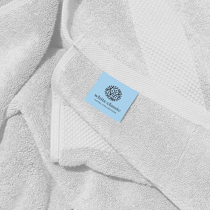 White Classic Luxury Bath Towels Set of 4 Large - 700 GSM Cotton Ultra Soft Bath Towels 27x54 | Highly Absorbent and Quick Dry | Hotel Towels for Bathroom Luxury, Plush Shower Towels, Silver