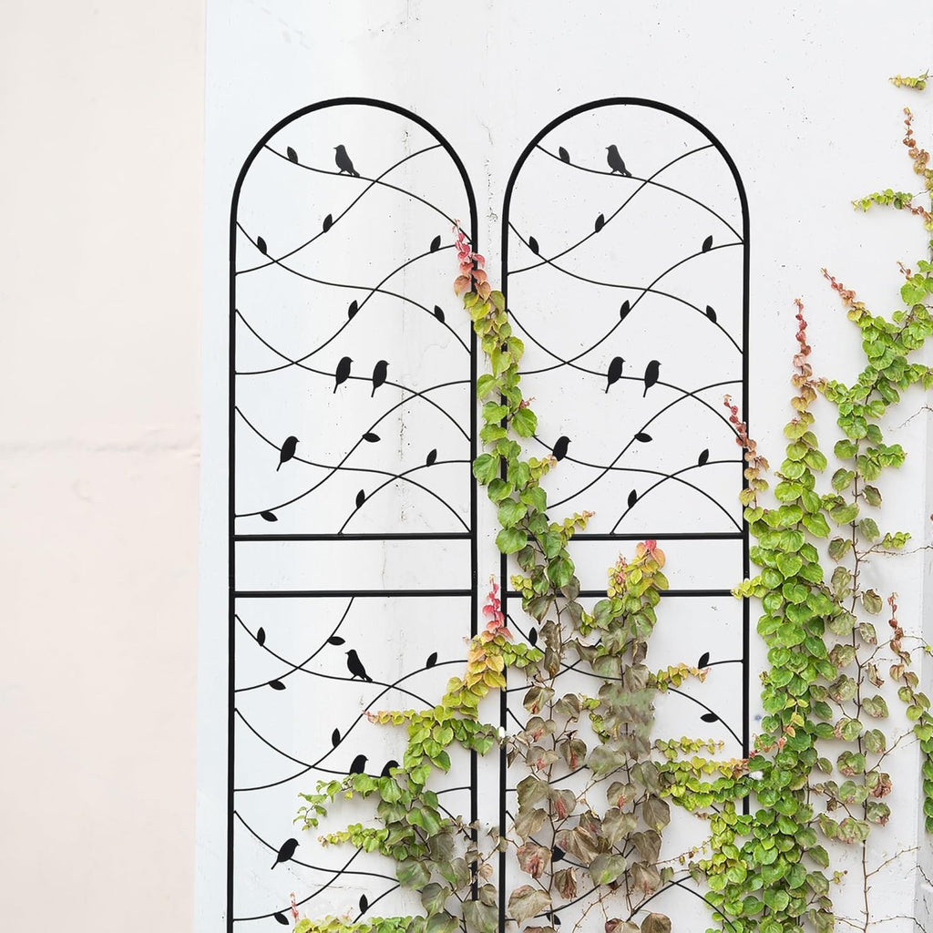4 Pack Metal Garden Trellis 71" Tall Outdoor Climbing Plant Support for Roses, Flowers, Rustproof Durable Black Galvanized Tube, Lawn Garden Fence Decor Screen (4, Black birds-71 H)