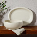 Bloomhouse Corsica Clay 2 Piece Oval Platter and Bowl Serving Set - Sea Salt White