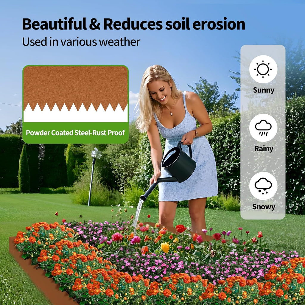 Steel Landscape Edging 6-Pack 40" L x 6" H Strips Steel Garden Bed Metal Borders Hammer-in 40 Gauge Edging Border with 6 Clips Bendable Metal Edge for Garden Yard Park Lawn(Brown, 20Ft)