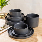 GBHOME Ceramic Dinnerware Sets for 4, Stoneware Plates and Bowls Sets, Chip and Scratch Resistant Dishes, Dishwasher & Microwave& Oven Safe Dishes sets, Reactive Glaze-Speckled Black