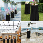 Cocktail Table Covers - 2 Pack 24"x 43" Black Cocktail Table Tablecloth with Natural Wavy Round Skirt for Bar Wedding Party Banquet