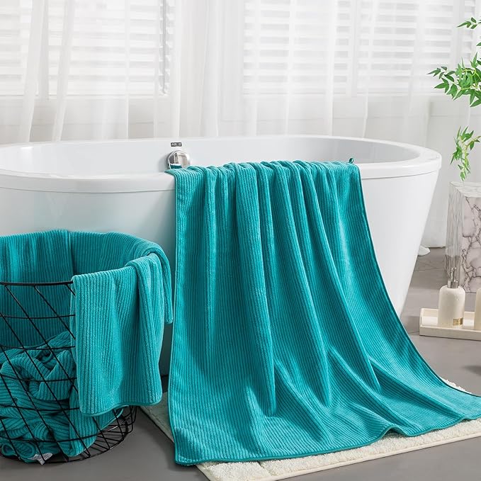 4 Piece Bath Towel Set 35"x70"Oversized Bath Towel for Bathroom Ultra Soft Fluffy Extra Large Bath Sheet Luxury Premium Bathroom Towel Highly Absorbent Quick Dry Shower Towel for Hotel Spa,Turquoise