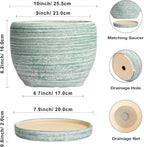 SQOWL Ceramic Pots for Plants - 10 Inch Ceramic Planter for Indoor Outdoor, Modern Round Flower Pot with Drainage Hole and Saucer, Large Planter, Home Office Decor, Gifts for Plant Lovers, Green