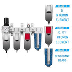 NANPU 1/2" NPT Industrial Grade 4 Stage Air Drying System - Double Particulate Filters, Coalescing Filter, Desiccant Dryer & Air Regulator, Metal Bowl, Auto Drain, for Paint Spray＆ Plasma Cutter