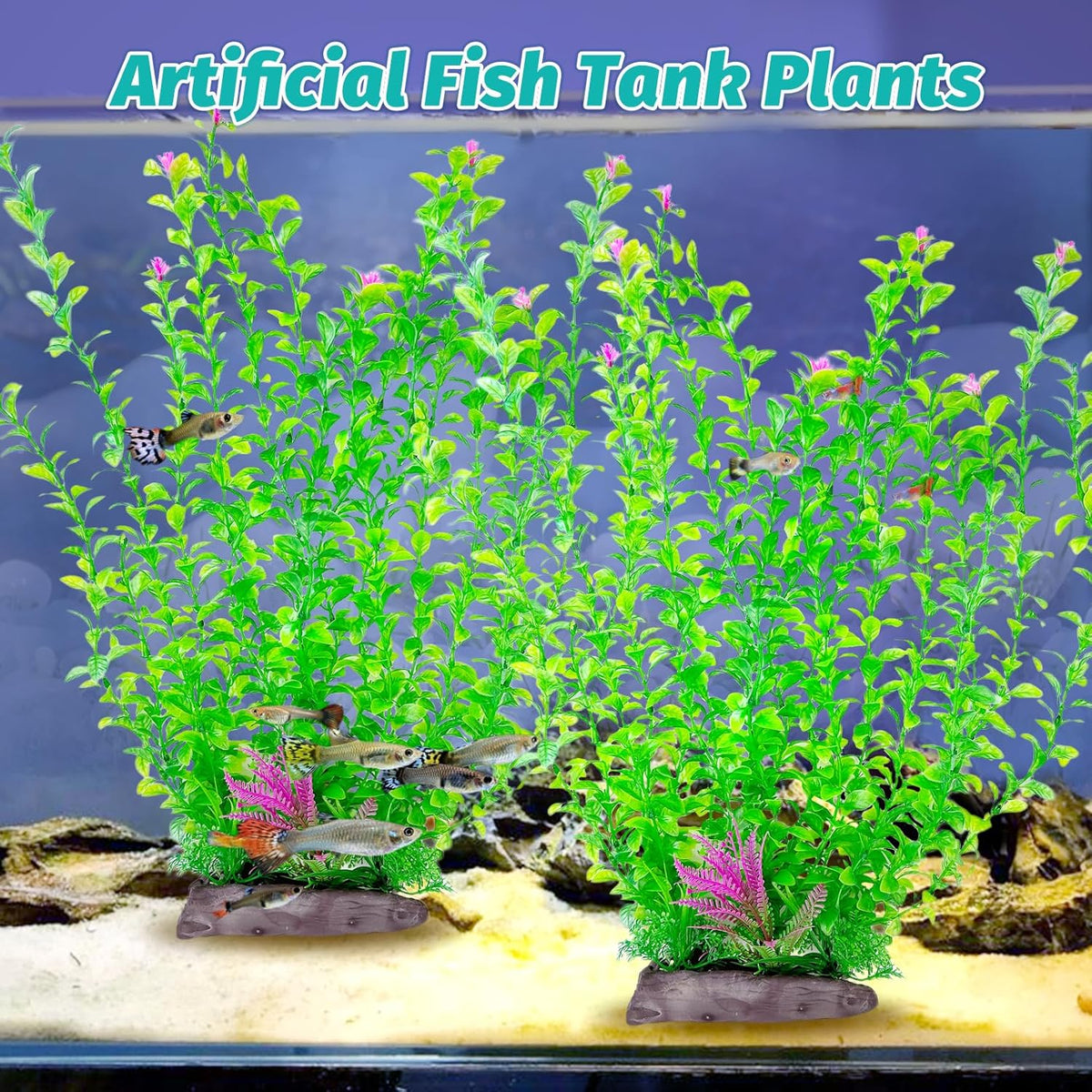 Hamiledyi Aquarium Plastic Plants Aquarium Decor Artificial Fish Tank Plants,Tall Fish Tank Decorations, Extra Large Aquarium Plant 20.4-inch Tall,2PCS