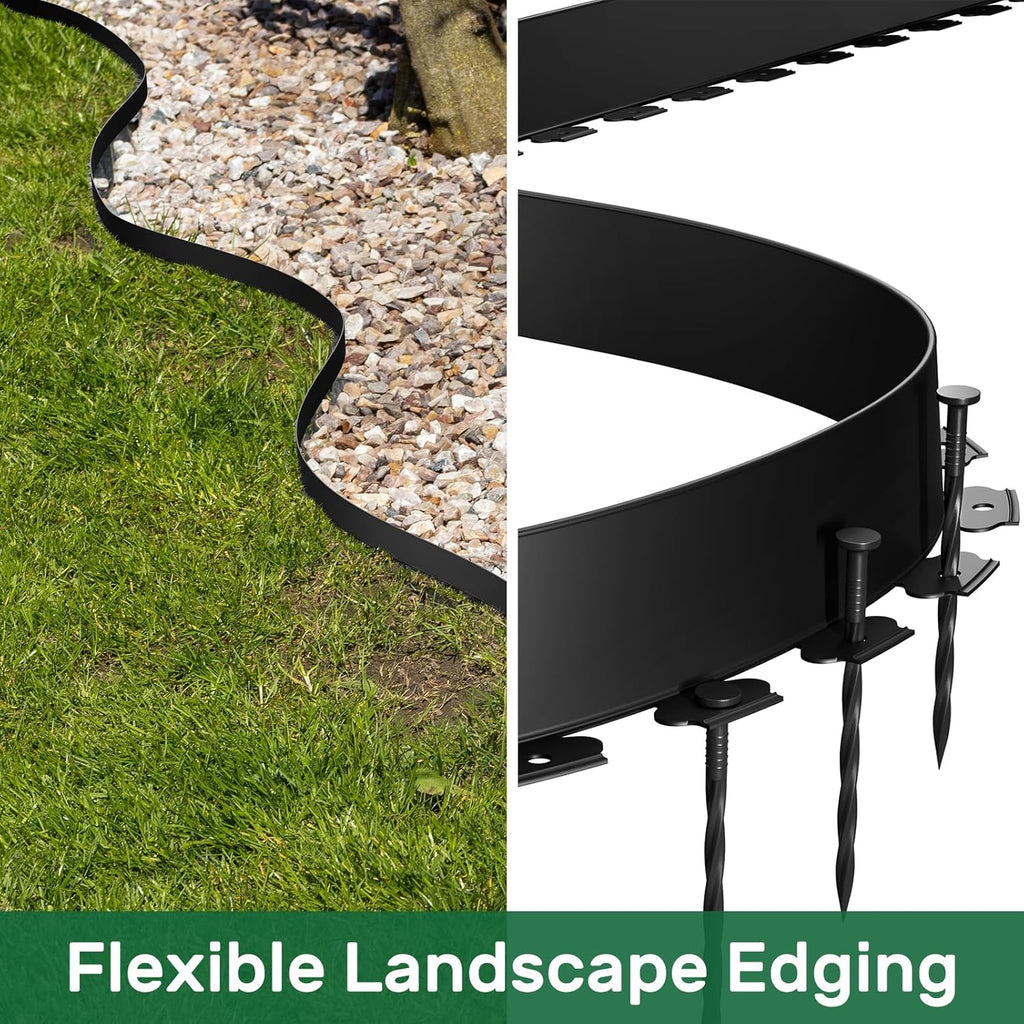 AGTEK Garden Edging 49FT Landscape Edging Kit 3 Inch Height Plastic Garden Border No Dig Lawn Border for Yard Flower Bed with 30 Stakes