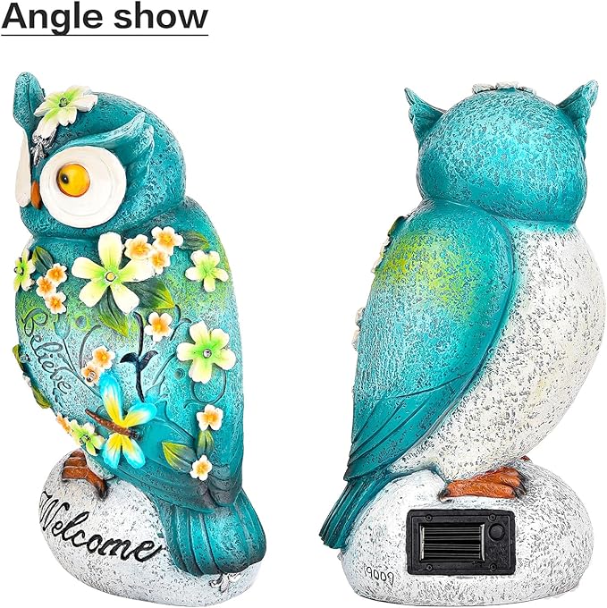 Sungmor Garden Solar Light Landscape Path Lights Lifelike Owl Figurine with LED Lights Waterproof Resin Animal Outdoor Statue Solar Powered Lamp for Outside Patio Yard Lawn Nocturnal Decor