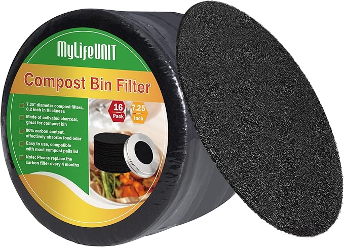 MyLifeUNIT 16 Pack Compost Bin Filter, Kitchen Compost Pail Charcoal Filter Replacements (7.25 inches)