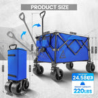 Wagon Cart Shopping Foldable Folding Collapsible with Wheels Big On Beach Garden Outdoor Grocery Heavy Duty Utility All Terrain Portable Wagons Carts for Groceries Sand Camping Sports Blue