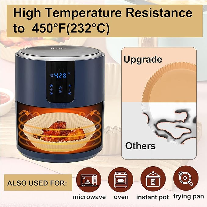 Large Air Fryer Disposable Paper Liner Round, 10 Inch Parchment Liners Non-Stick Fryer Paper Pads Baking Paper Food Grade for 7qt Power XL Air Fryer, Baking Roasting Microwave