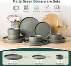GBHOME Ceramic Dinnerware Sets for 4, Stoneware Plates and Bowls Sets, Chip and Scratch Resistant Dishes, Dishwasher & Microwave& Oven Safe Dishes sets, Reactive Glaze-Green