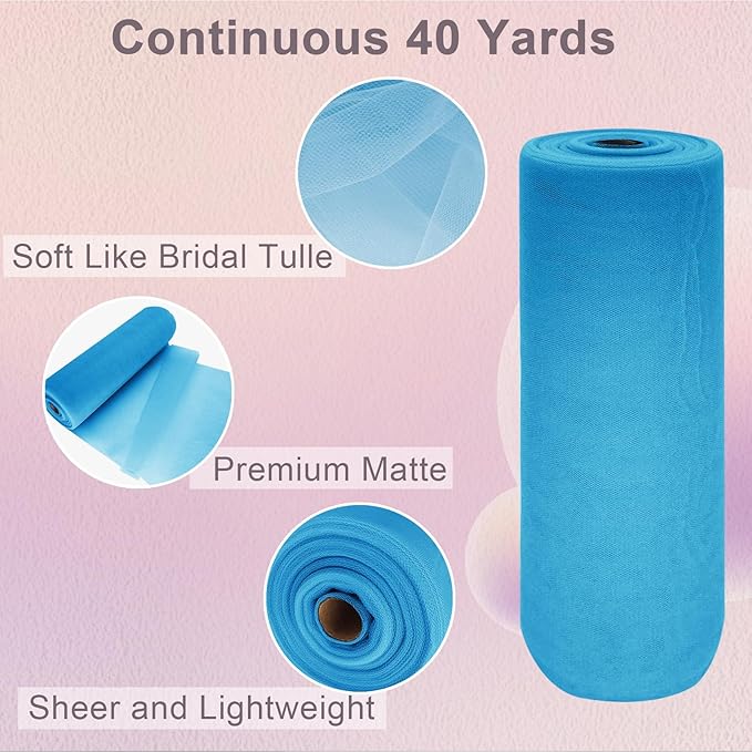 Turquoise Tulle Fabric Roll Spool Bolt (54 Inch by 40 Yards) Large Tulle Wedding Party Decoration, Tutu Skirt, Table Runner, Gift Wrapping, Bridal Shower, Soft & Drape (Turquoise)