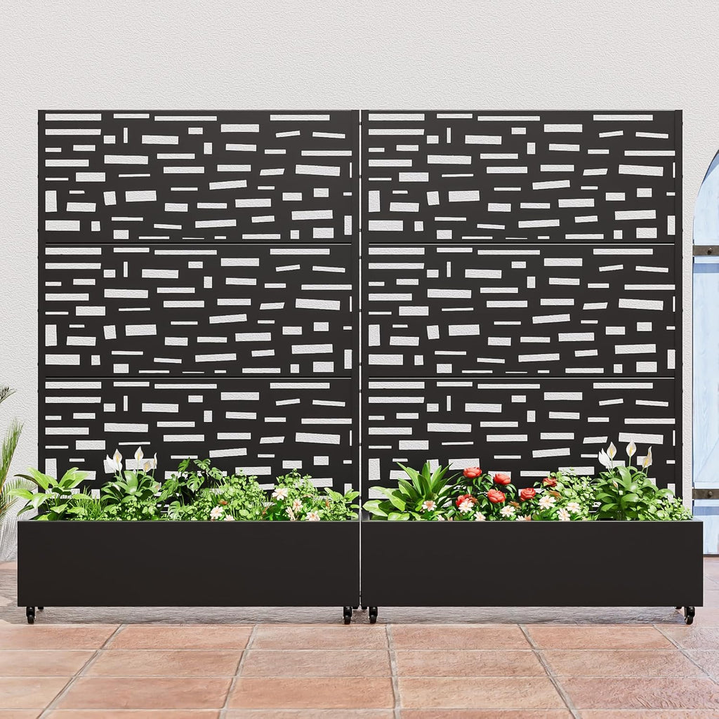 Casaphoria Metal Raised Garden Bed with Trellis and Wheels, 72"x47"x16" Planter Box for Climbing Plants, Vegetables & Vines, Features Drainage Holes and Privacy Screen (Black-Gerald)