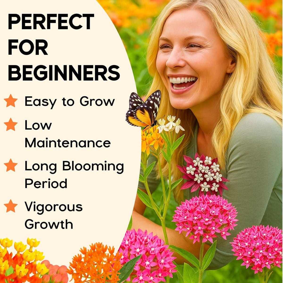 Mix Milkweed Seeds for Monarch Butterflies - 6 Individual Varieties Perennial Wildflower (120 Seeds per Pack) Colorful Pollinator Garden, Easy to Grow for Backyard & More (Mix Milkweed Seeds)