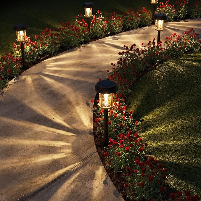 XMCOSY+ Solar Garden Lights Waterproof - 20 LM Solar Pathway Lights, Water Lens Glass Outdoor Lighting for Garden Yard Walkway Driveway Landscape (Warm White)