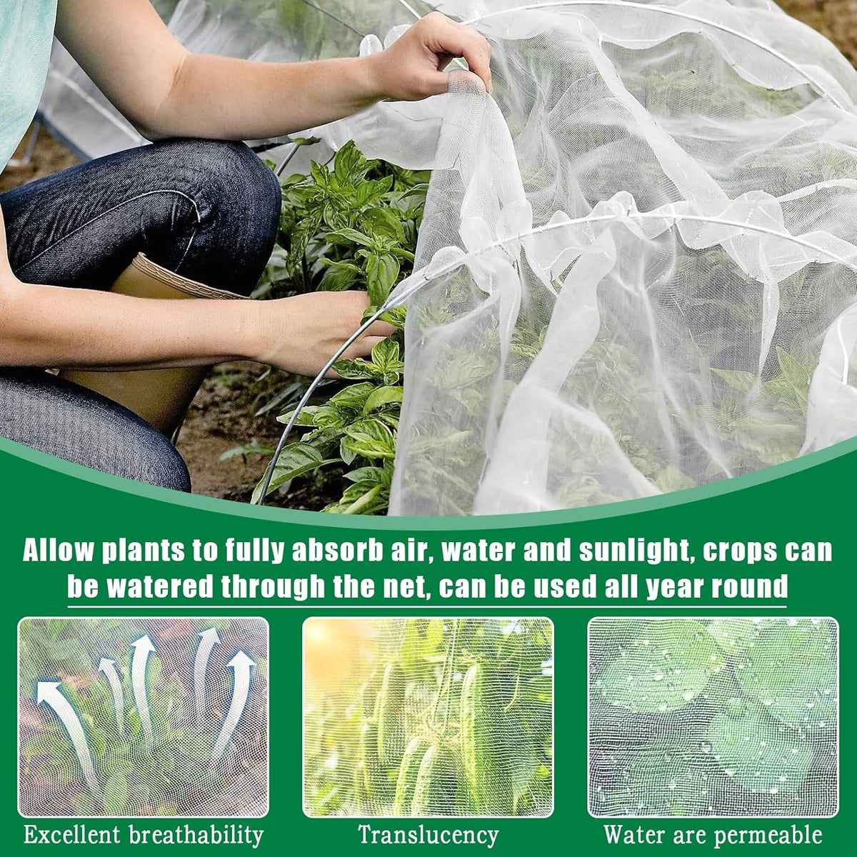 10 X 50 FT Garden Mesh Netting Pest Barrier for Raised Beds, Fruit Tree Netting for Cicadas, Bird Insect Nettings for Gardening, Blueberry Bush Strawberry Nettings Cover for Garden Protection