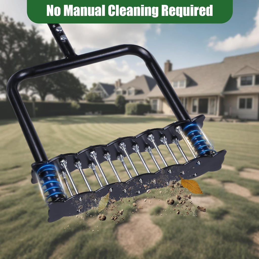 Lawn Aerator Tool, Manual Lawn Aerators with 14 Iron Spikes, Spring-Loaded Design Lawn Air Aerator Tool, Metal Manual Push Aerator, Lawn Tool for Loosening Soil Aerating Patio, Yard