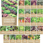 Organic Lettuce & Greens Seed Variety Pack - 25 Individual Packs - 2026 Season - Lacinato Kale, Roquette Arugula, Red Oakleaf Lettuce and More! for Indoor & Outdoor Planting