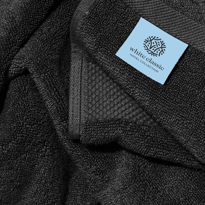 White Classic Luxury Bath Towels Set of 4 Large - 700 GSM Cotton Ultra Soft Bath Towels 27x54 | Highly Absorbent and Quick Dry | Hotel Towels for Bathroom Luxury, Plush Shower Towels, Black