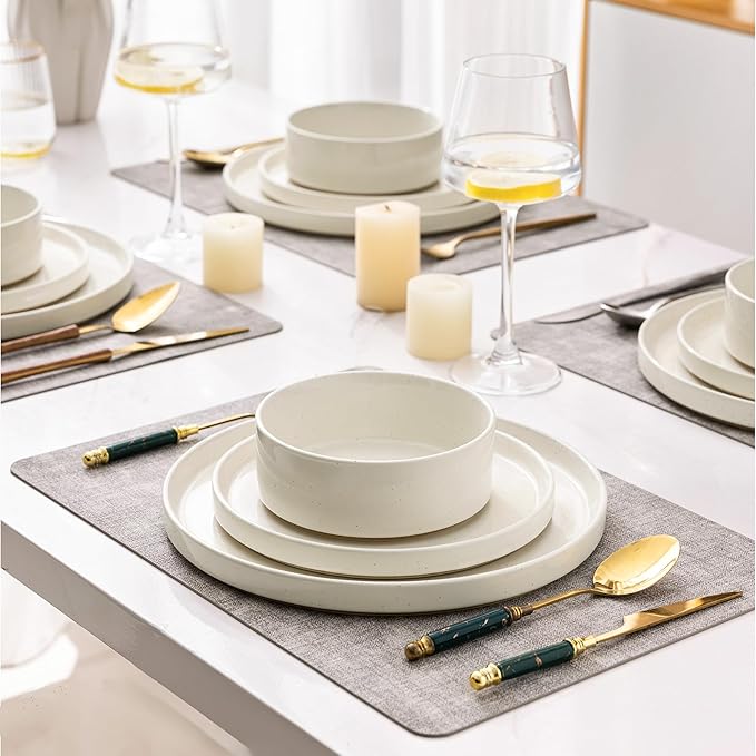 AmorArc Ceramic Dinnerware Set for 6 | Speckled Stoneware Plates and Bowls with Rustic Terracotta Underside| Scratch Resistant,Dishwasher & Microwave Safe Dishes Sets- 18pcs Beige