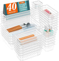 WOWBOX 40 PCS Clear Plastic Drawer Organizer Set, 4 Sizes Desk Drawer Organization and Storage Containers for Makeup, Cosmetics, Jewelry and Gadgets in Kitchen, Bathroom, Bedroom, Office, Clear