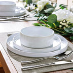 Dinnerware Set for 8, GBhome 24 Piece Speckled Plates and Bowls Set with Glazed Bottom, Chip and Scratch Resistant Stoneware Plates Sets, Dishwasher & Microwave Safe Dishes, White