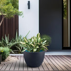 Kante 14.2 Inch Round Concrete Planter - Classic Large Indoor/Outdoor Plant Pot with Drainage Hole and Rubber Plug, Suitable for Gardens and Patios, Charcoal Finish with Forest Green Interior