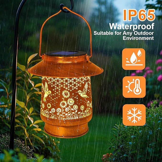 Hummingbird Solar Lanterns Outdoor Garden Decor, Sunflower Gifts for Women Mom Grandma Birthday Hanging Metal Solar Lights Waterproof Decoration for Garden Yard Lawn Patio