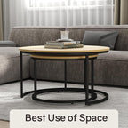 Nesting Tables Set of 2, 31.5" Round Coffee Table, Small Nesting Coffee Table with Adjustable Non-Slip Fee, Wood Grain Top Nesting Tables for Living Room, Bedroom (Wood Grain Light Brown)