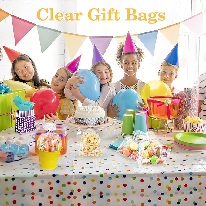 100 PCS Cellophane Treat Bags, Cidenbio 6x10 In Clear Cellophane Gift Bags with Twist Ties Plastic Goodie Bag for Party Favor Cookie Candy Popcorn Bakery Chocolate Gift Wrapping