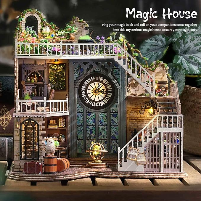 CUTEBEE DIY Dollhouse Miniature Kit, DIY Wooden Dollhouse Kit Miniature House Kit Tiny House Kit, Creative Room Idea (Magic House)