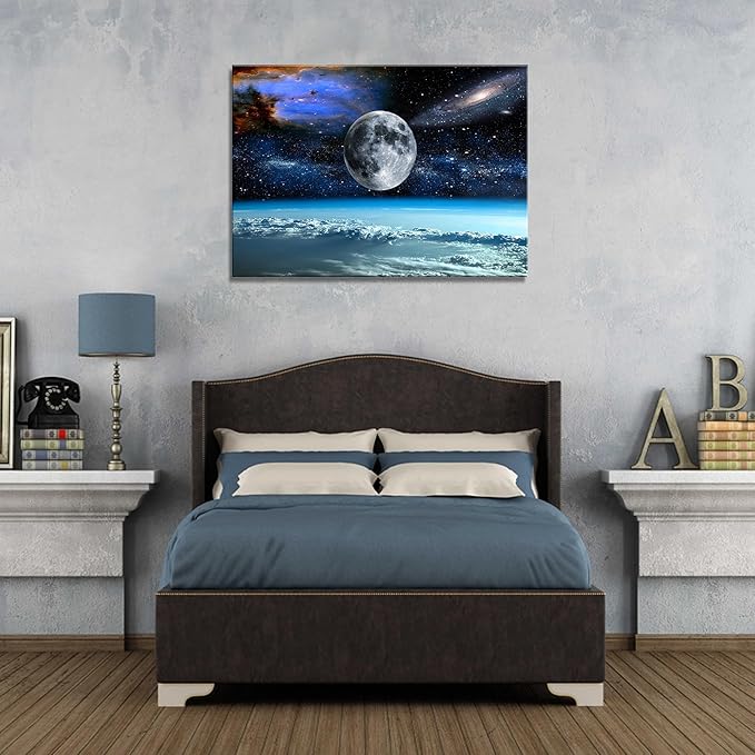 XXMWallArt FC2581 Space View From Earth Space Canvas Wall Art Landscape Modern Decor Painting Abstract for Living Room Bedroom Kitchen Home and Office 32.00'' x 48.00''