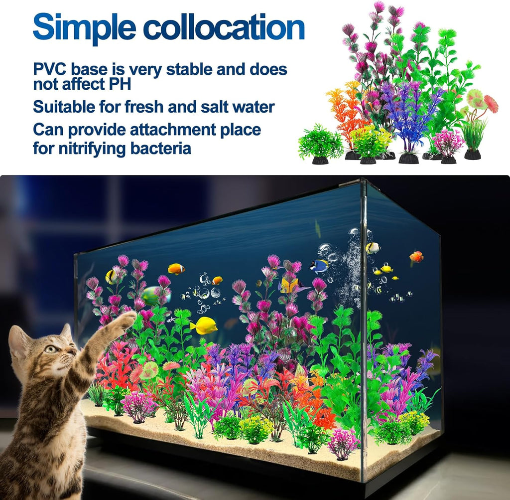 CousDUoBe 30Pcs Aquarium Plants, Fish Tank Accessories Artificial Aquatic Plants,Full Set of Fish Tank Decorations, Various Sizes