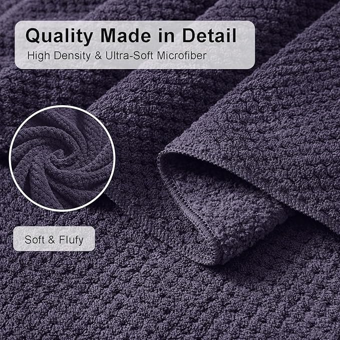 8 Piece Large Purple Family Bath Towel Set-2 Oversized Bath Towel Sheets,2 Hand Towels,4 Washcloths-600GSM Soft Highly Absorbent Quick Dry Beach Chair Towels Woven Towels for Bathroom Hotel and Spa