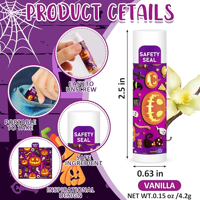 DMSKY 60 Pcs Halloween Lip Balm Bulk, Halloween Party Favors Halloween Treat Bags Gifts Goodie Bag Fillers Classroom Prizes Halloween Party Favors Supplies